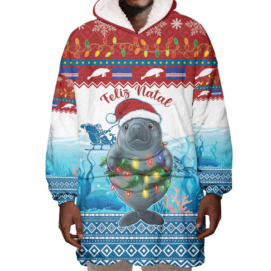 Personalised Cape Verde Christmas Wearable Blanket Hoodie Manatee Feliz Natal LT15