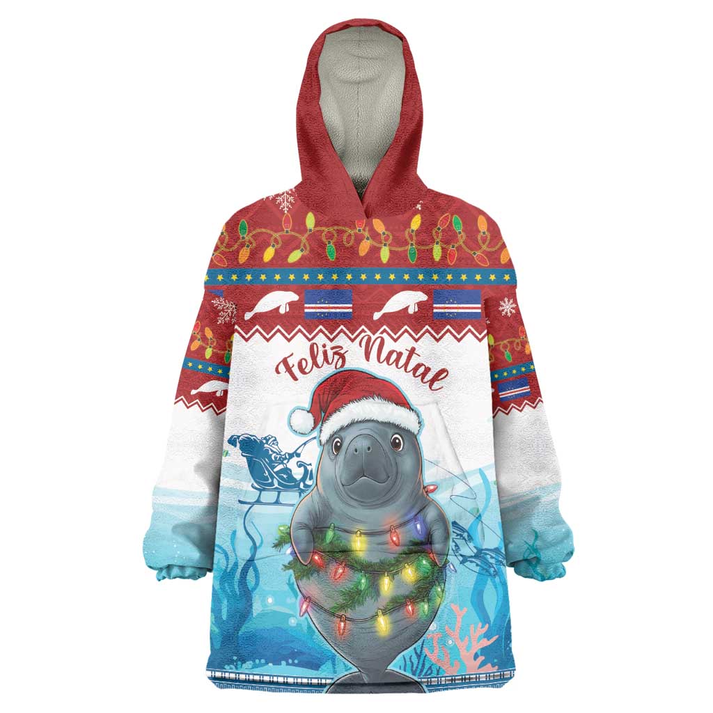 Personalised Cape Verde Christmas Wearable Blanket Hoodie Manatee Feliz Natal LT15