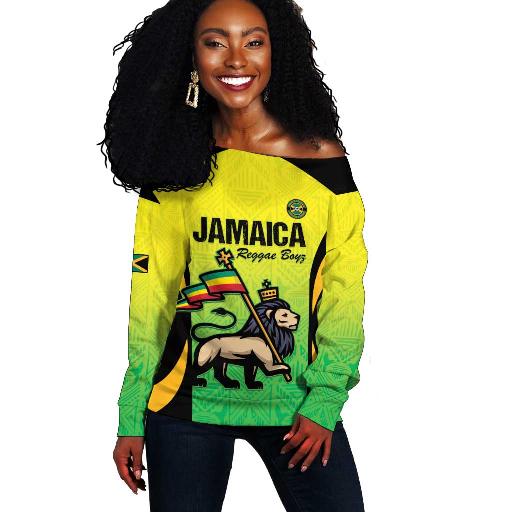 Custom Jamaica Football Off Shoulder Sweater Go Champions LT15