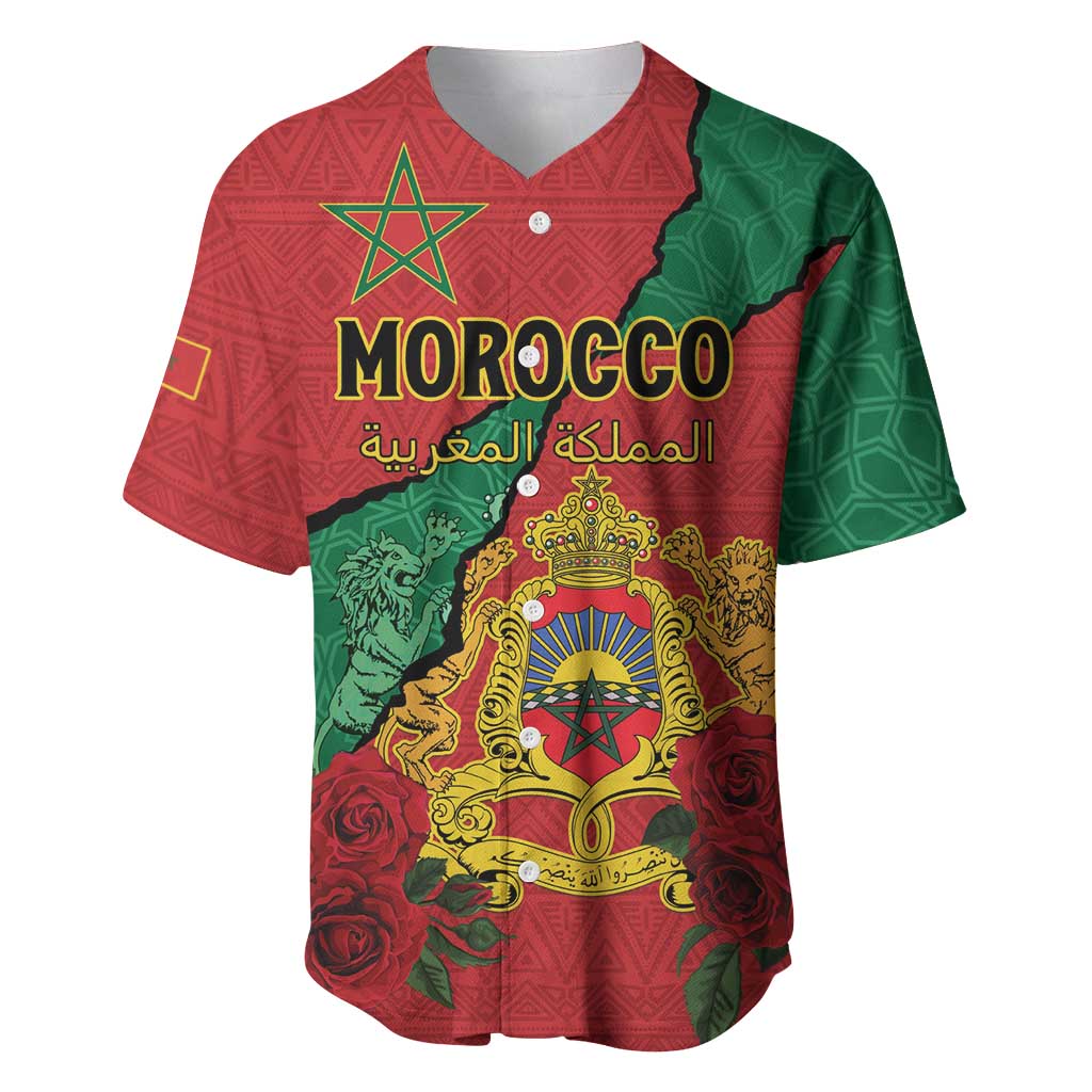 Personalised Morocco Baseball Jersey Coat Of Arms - Islamic Mix African Patterns LT15