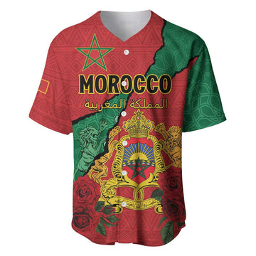 Personalised Morocco Baseball Jersey Coat Of Arms - Islamic Mix African Patterns LT15