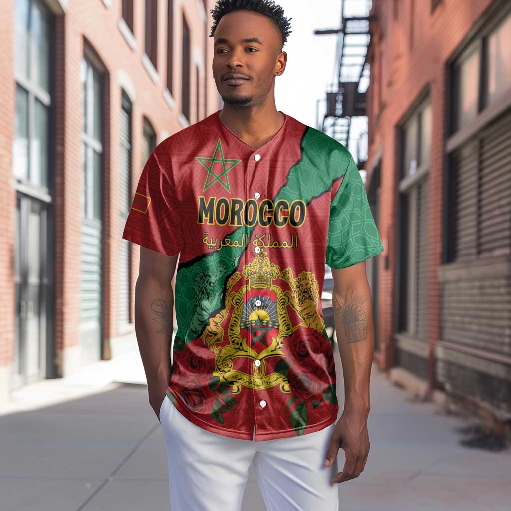Personalised Morocco Baseball Jersey Coat Of Arms - Islamic Mix African Patterns LT15