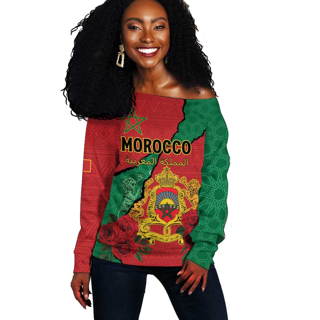 Personalised Morocco Off Shoulder Sweater Coat Of Arms - Islamic Mix African Patterns LT15