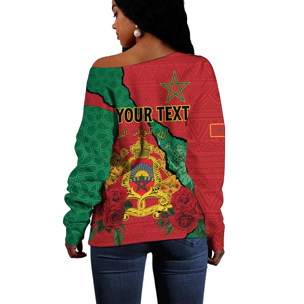 Personalised Morocco Off Shoulder Sweater Coat Of Arms - Islamic Mix African Patterns LT15