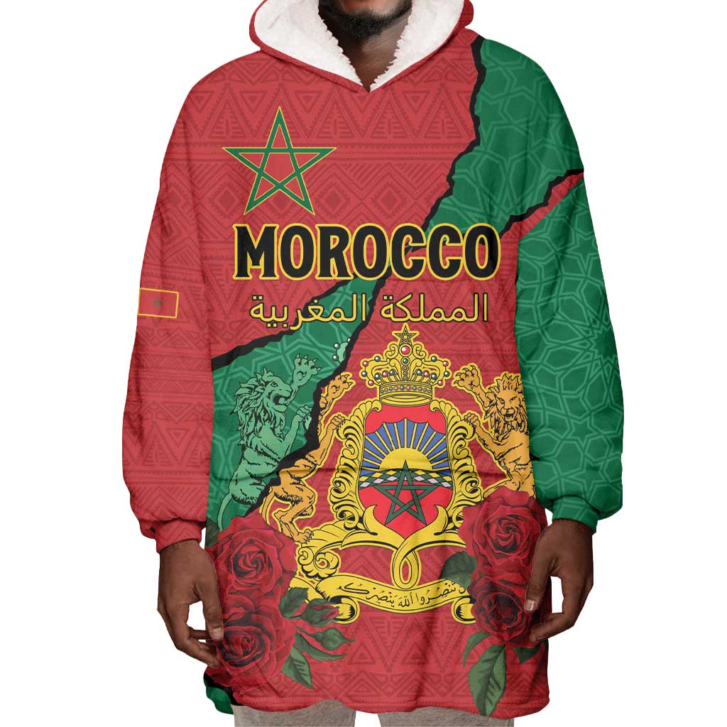 Personalised Morocco Wearable Blanket Hoodie Coat Of Arms - Islamic Mix African Patterns LT15