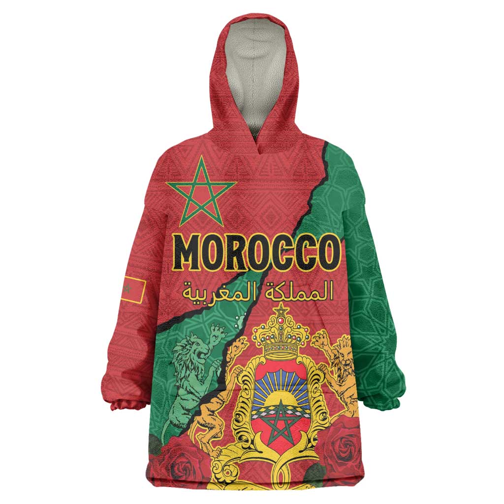 Personalised Morocco Wearable Blanket Hoodie Coat Of Arms - Islamic Mix African Patterns LT15