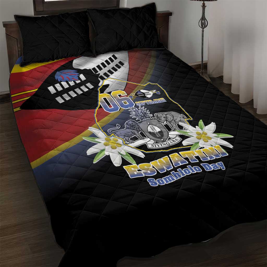 Eswatini Somhlolo Day Quilt Bed Set Coat Of Arms With Map LT15