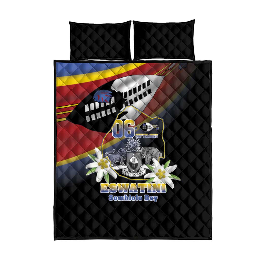 Eswatini Somhlolo Day Quilt Bed Set Coat Of Arms With Map LT15