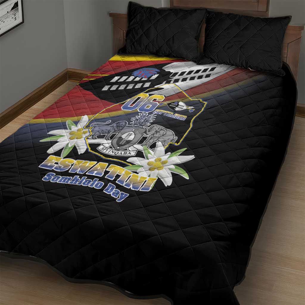 Eswatini Somhlolo Day Quilt Bed Set Coat Of Arms With Map LT15