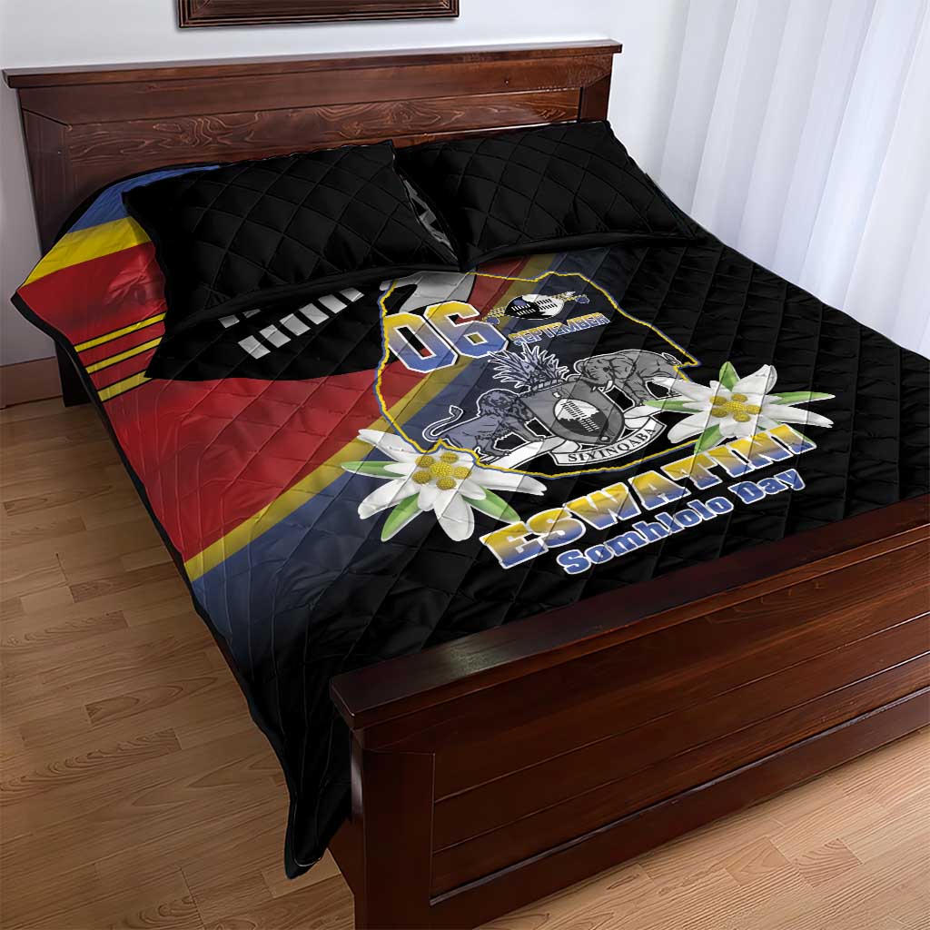 Eswatini Somhlolo Day Quilt Bed Set Coat Of Arms With Map LT15