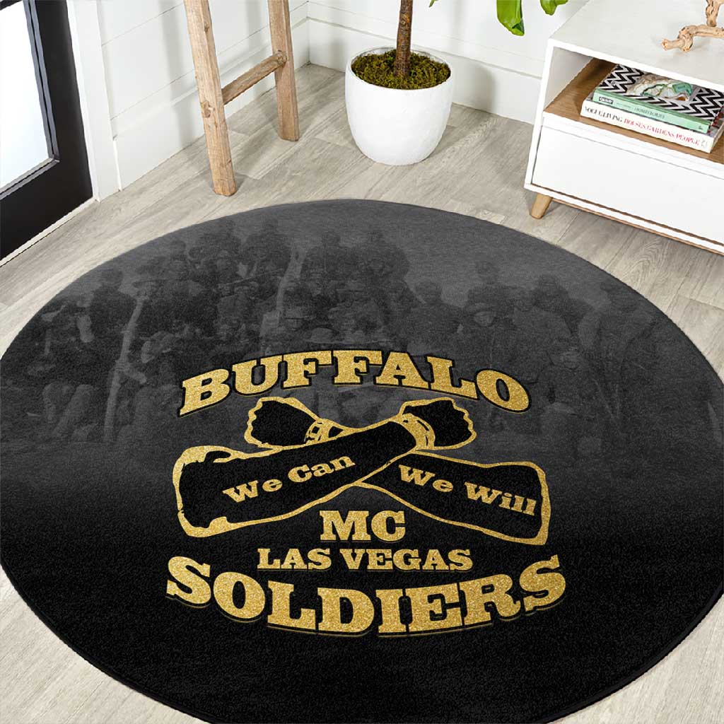 Buffalo Soldier Round Carpet African American Heroes - Black LT15