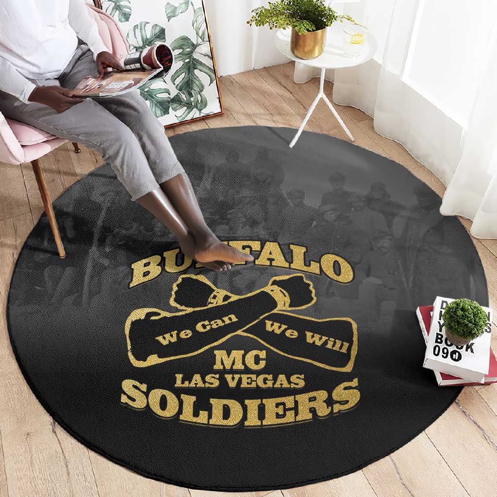 Buffalo Soldier Round Carpet African American Heroes - Black LT15