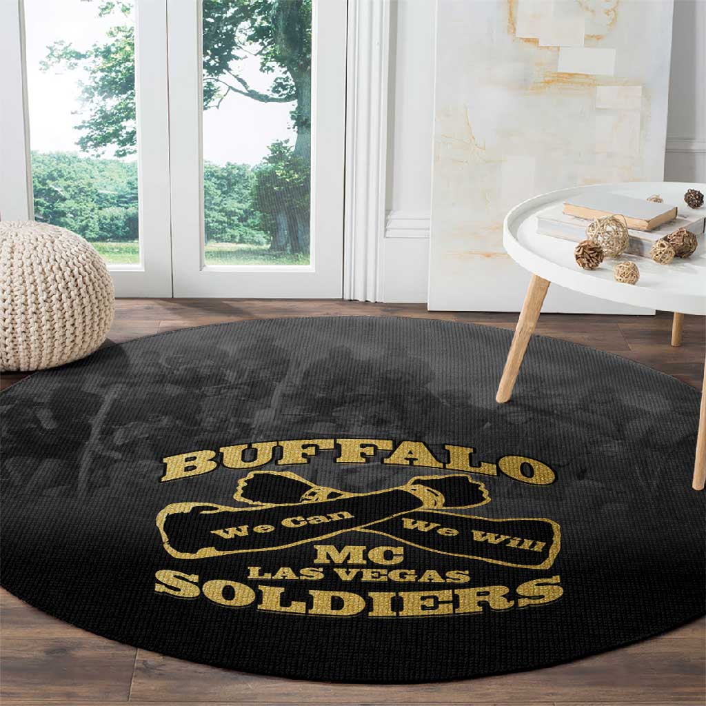 Buffalo Soldier Round Carpet African American Heroes - Black LT15