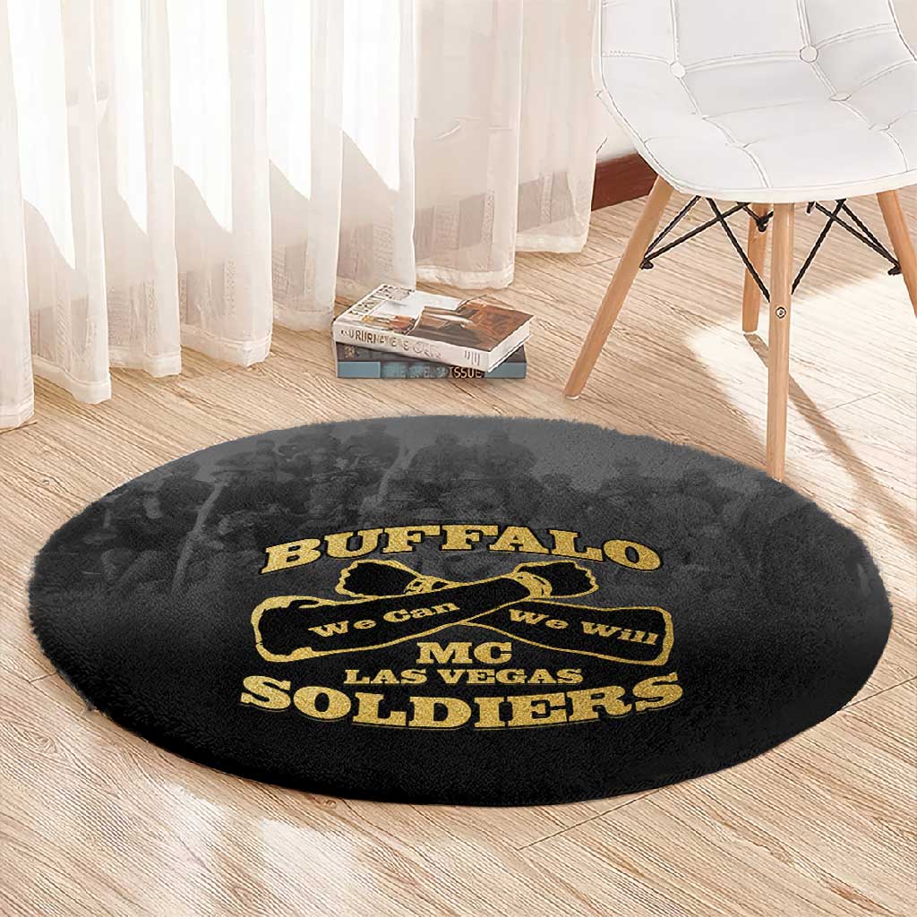 Buffalo Soldier Round Carpet African American Heroes - Black LT15
