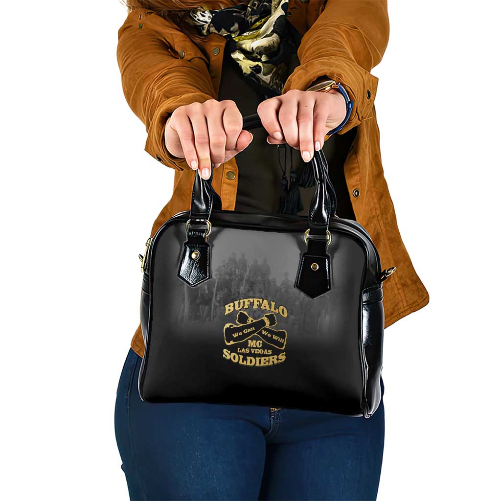 African American Buffalo Soldier Shoulder Handbag We Can We Will - Black LT15