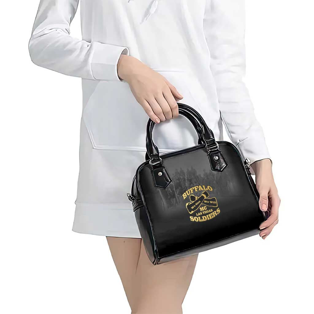 African American Buffalo Soldier Shoulder Handbag We Can We Will - Black LT15