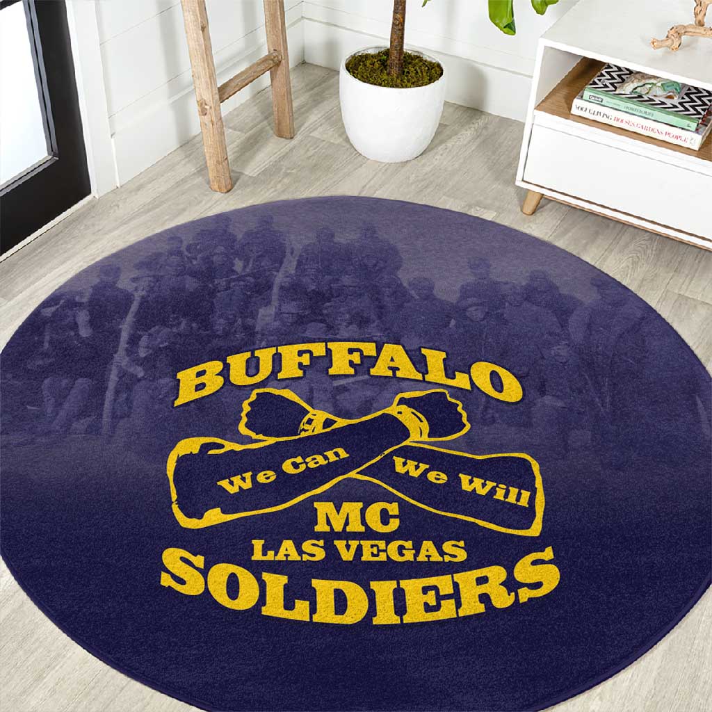 Buffalo Soldier Round Carpet African American Heroes - Navy Blue LT15