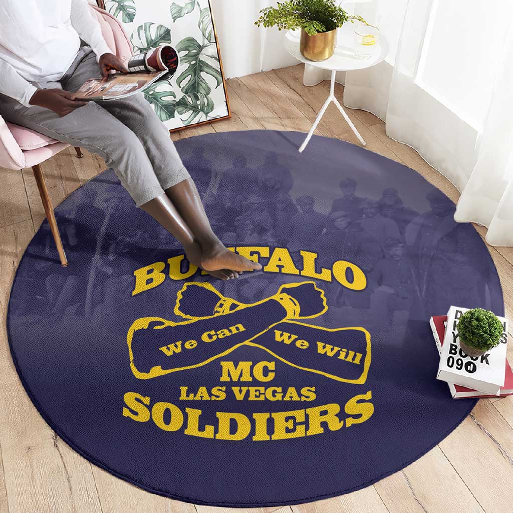 Buffalo Soldier Round Carpet African American Heroes - Navy Blue LT15
