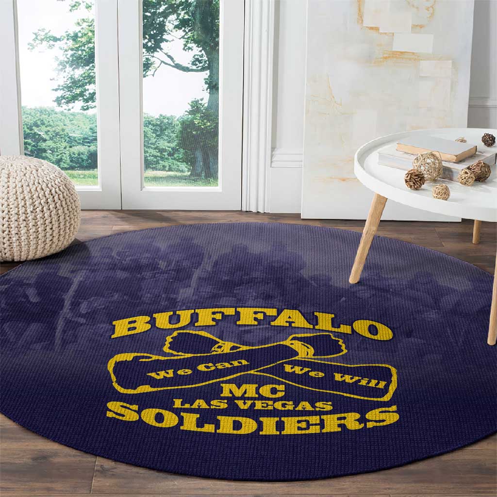 Buffalo Soldier Round Carpet African American Heroes - Navy Blue LT15