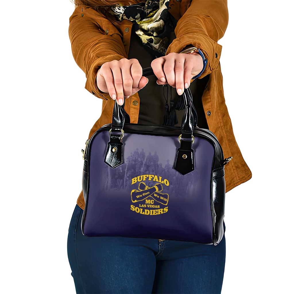 African American Buffalo Soldier Shoulder Handbag We Can We Will - Navy Blue LT15