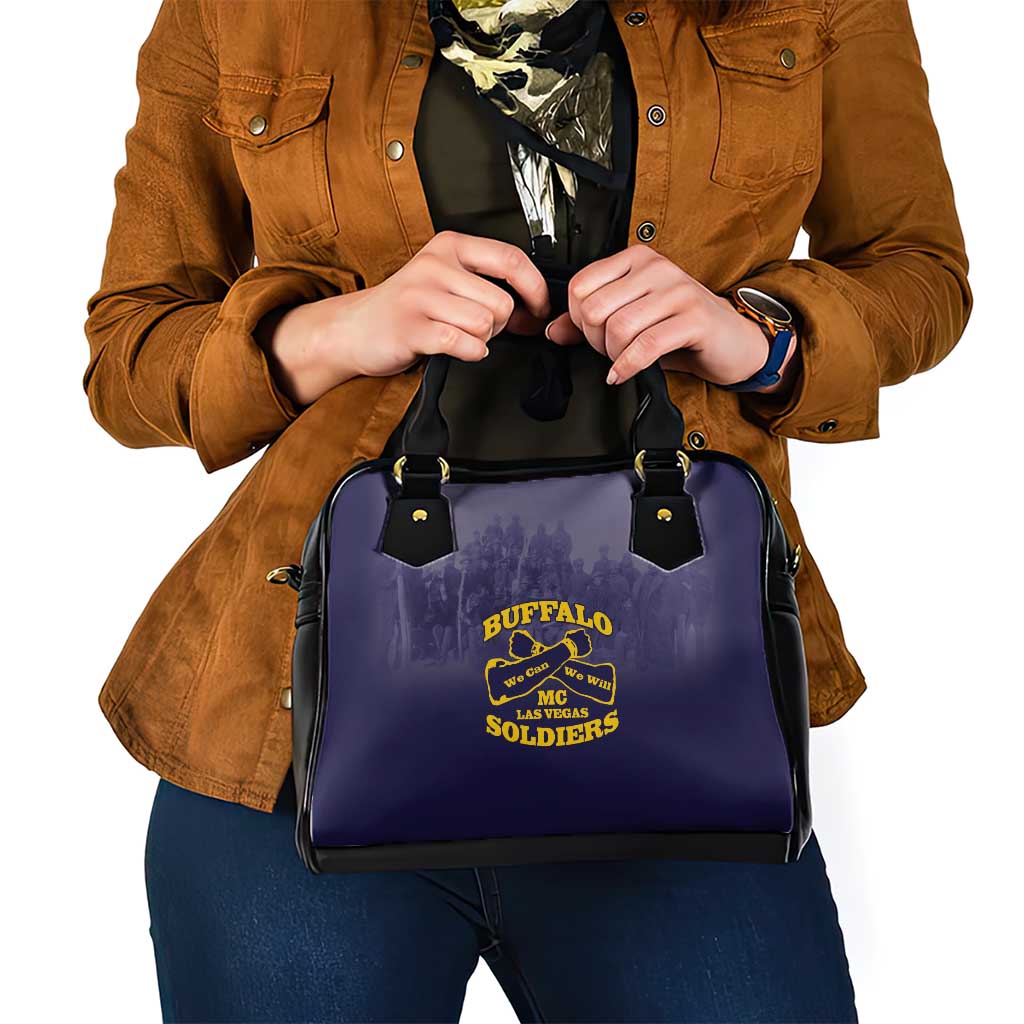 African American Buffalo Soldier Shoulder Handbag We Can We Will - Navy Blue LT15
