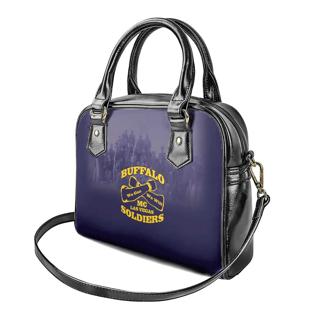 African American Buffalo Soldier Shoulder Handbag We Can We Will - Navy Blue LT15