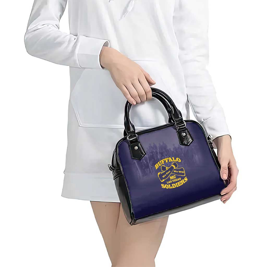 African American Buffalo Soldier Shoulder Handbag We Can We Will - Navy Blue LT15