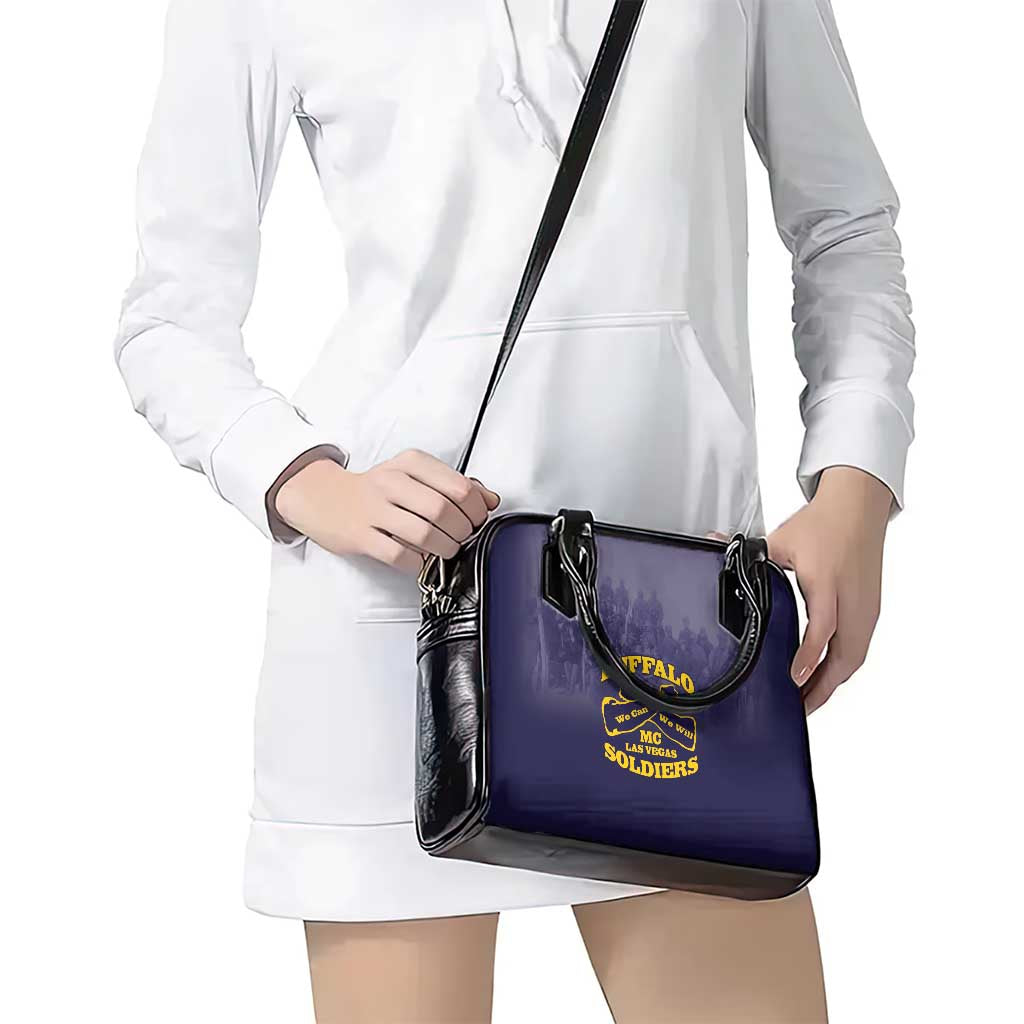 African American Buffalo Soldier Shoulder Handbag We Can We Will - Navy Blue LT15