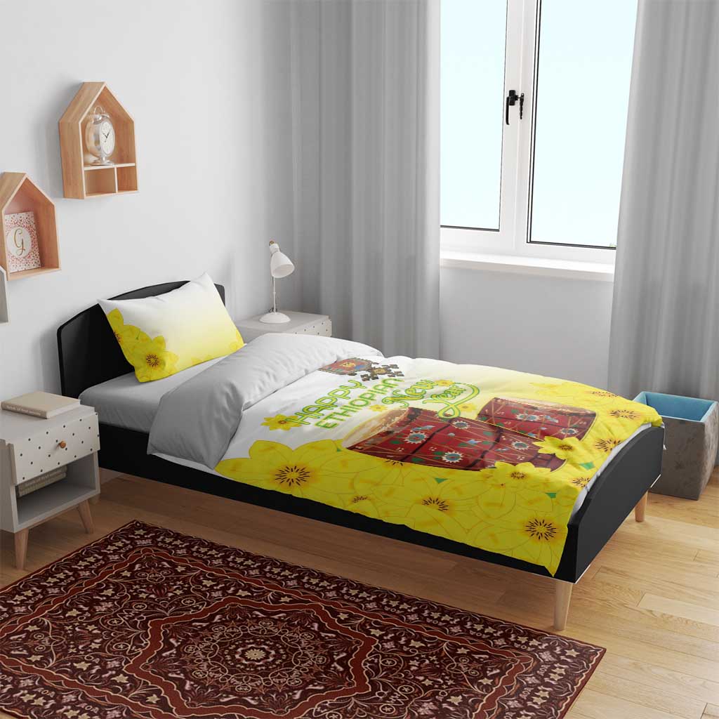 Melkam Enkutatash Ethiopian Bedding Set Kebero Drum With Adey Abeba Flower LT15