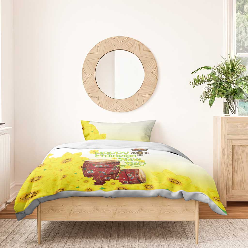 Melkam Enkutatash Ethiopian Bedding Set Kebero Drum With Adey Abeba Flower LT15