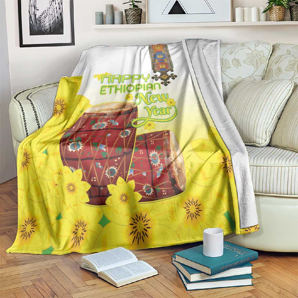 Melkam Enkutatash Ethiopian Blanket Kebero Drum With Adey Abeba Flower LT15