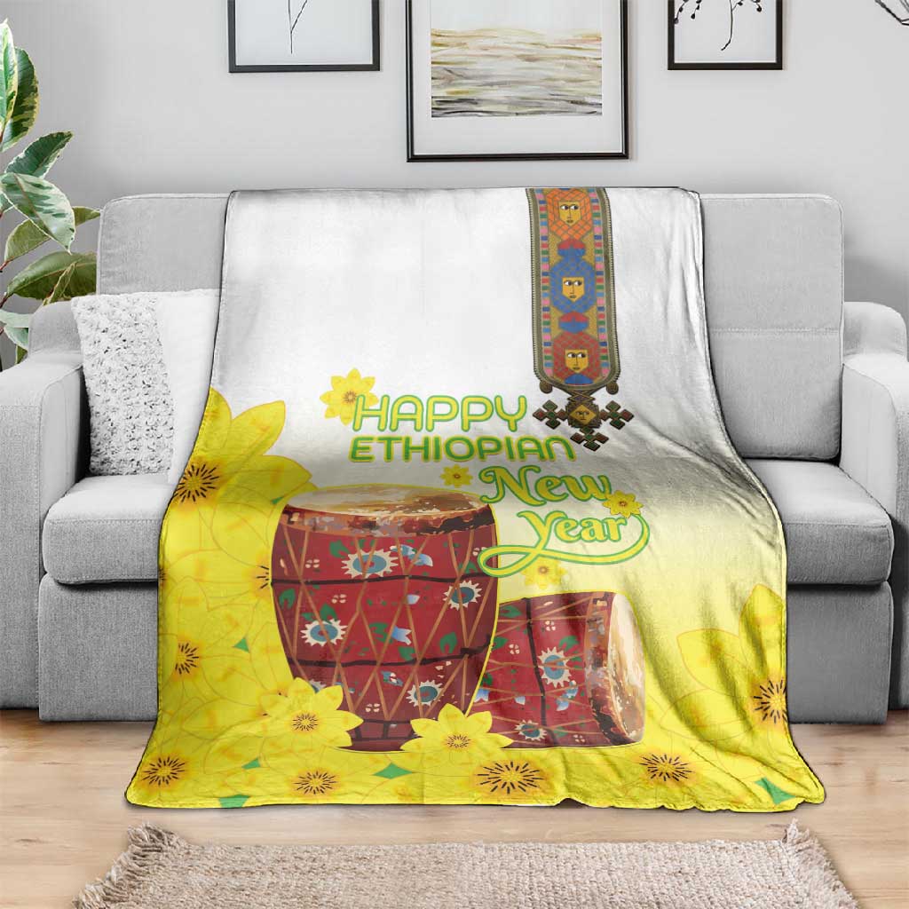 Melkam Enkutatash Ethiopian Blanket Kebero Drum With Adey Abeba Flower LT15