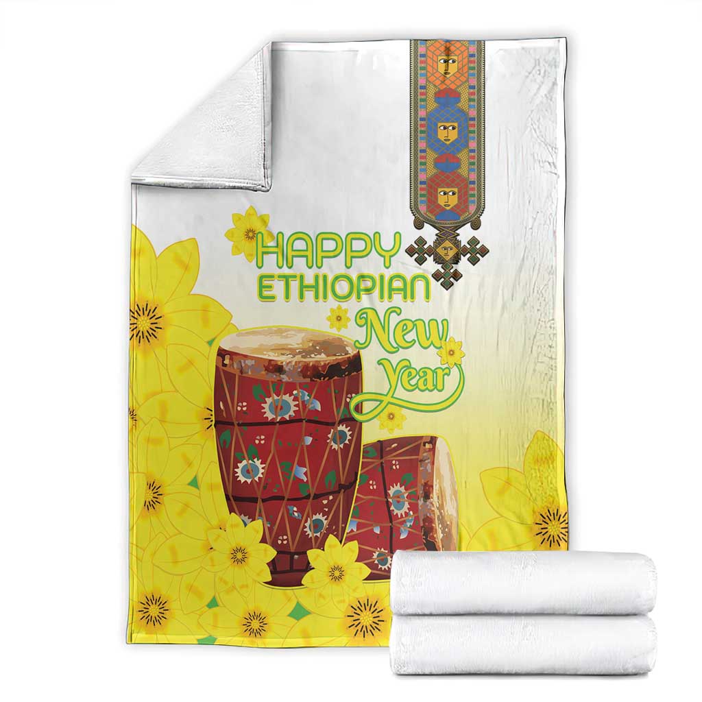 Melkam Enkutatash Ethiopian Blanket Kebero Drum With Adey Abeba Flower LT15