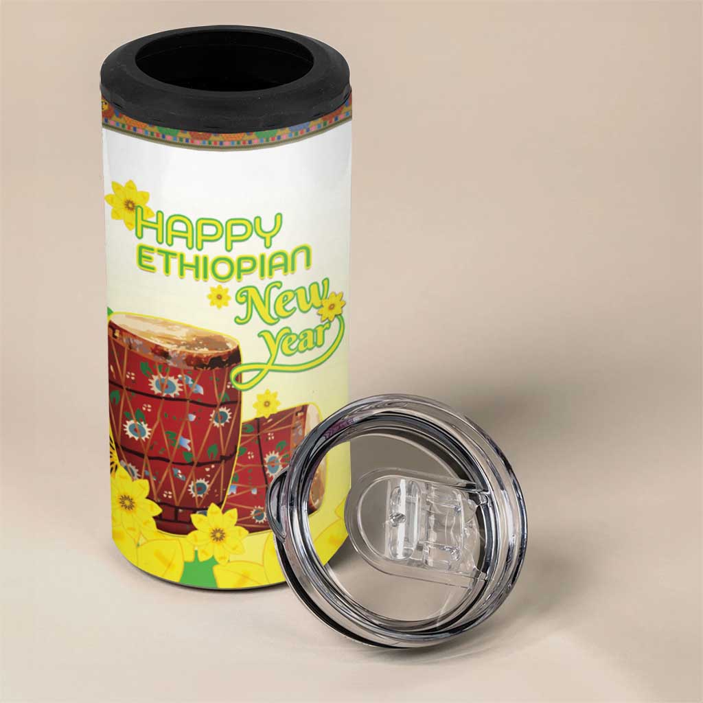 Melkam Enkutatash Ethiopian 4 in 1 Can Cooler Tumbler Kebero Drum With Adey Abeba Flower LT15