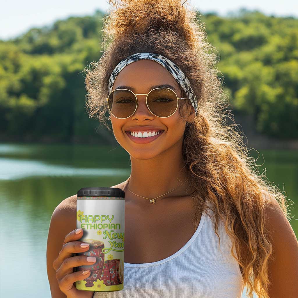 Melkam Enkutatash Ethiopian 4 in 1 Can Cooler Tumbler Kebero Drum With Adey Abeba Flower LT15