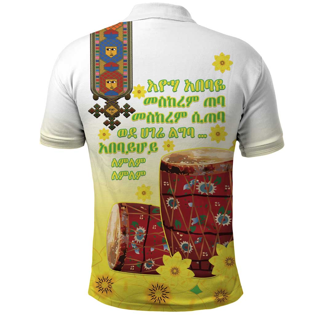 Ethiopian Enkutatash Polo Shirt Kebero Drum With Adey Abeba Flower LT15