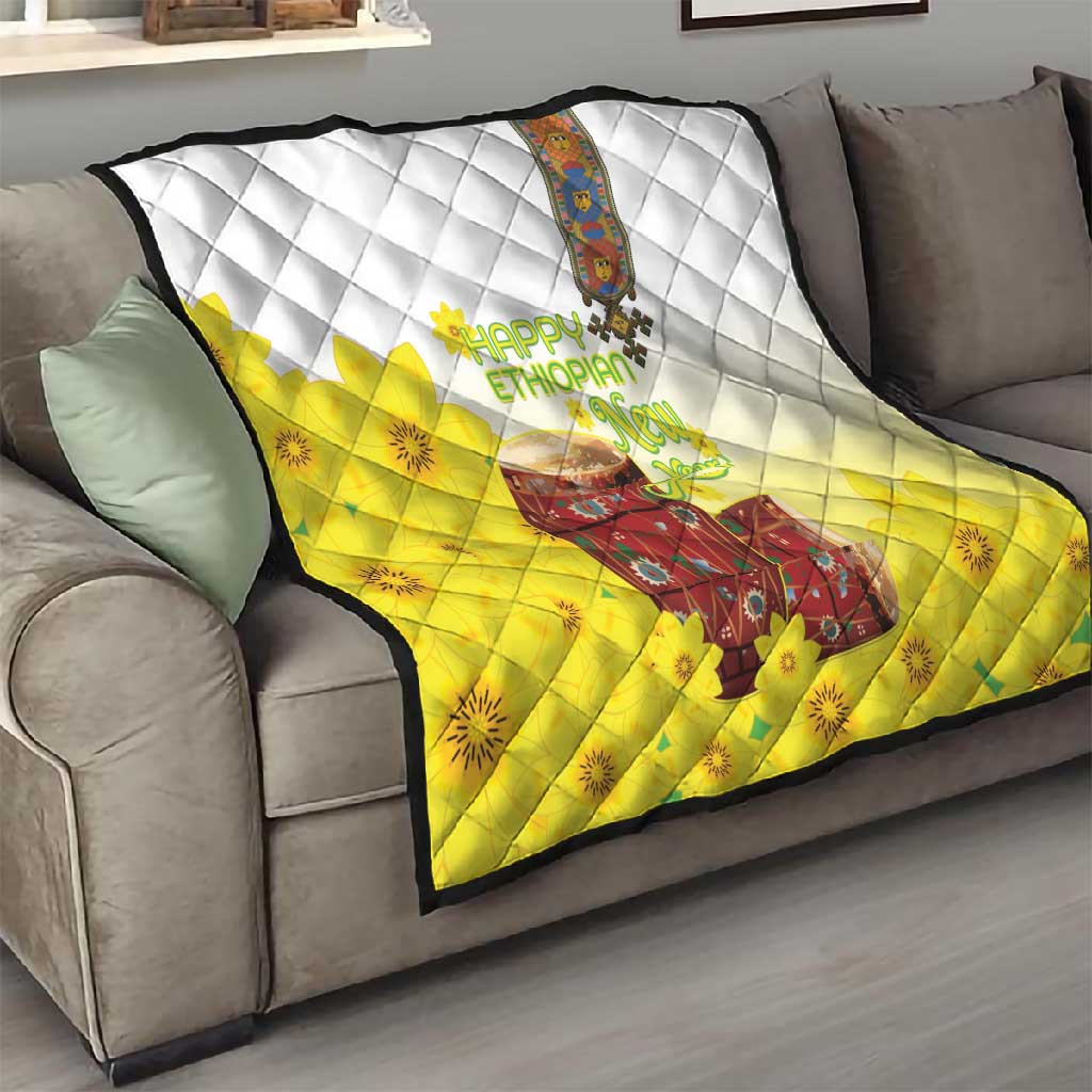 Melkam Enkutatash Ethiopian Quilt Kebero Drum With Adey Abeba Flower LT15