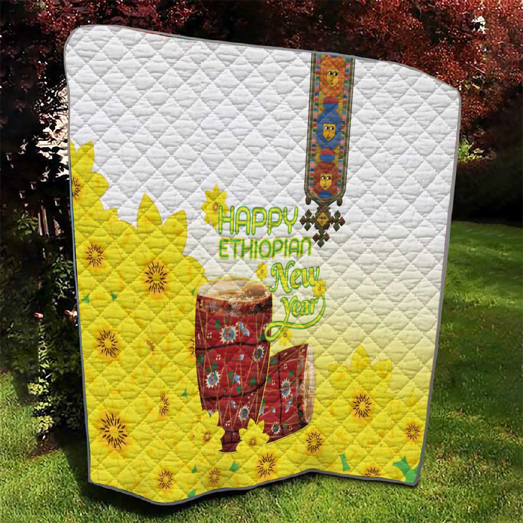 Melkam Enkutatash Ethiopian Quilt Kebero Drum With Adey Abeba Flower LT15