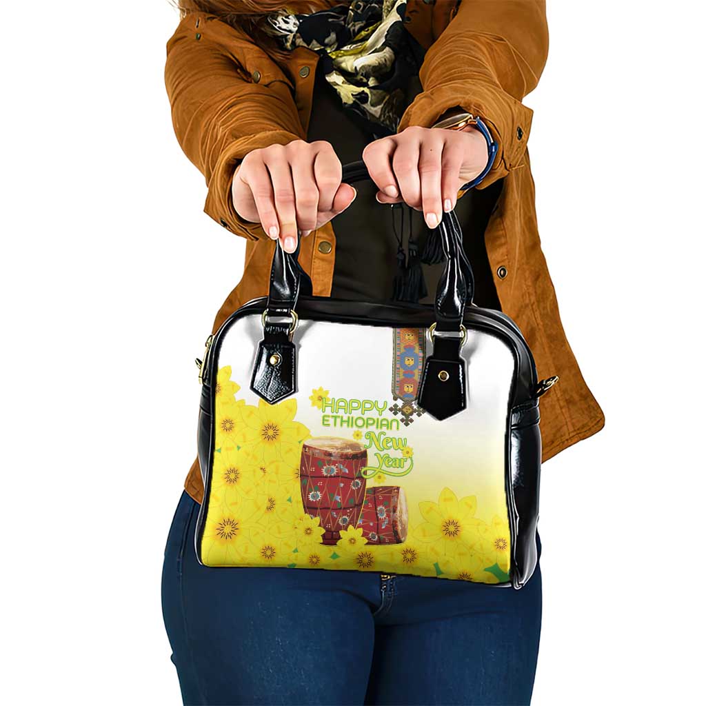 Ethiopian Enkutatash Shoulder Handbag Kebero Drum With Adey Abeba Flower LT15