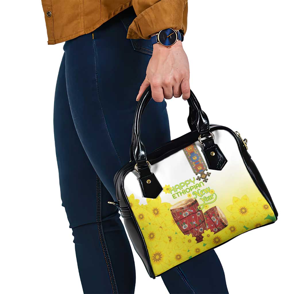 Ethiopian Enkutatash Shoulder Handbag Kebero Drum With Adey Abeba Flower LT15