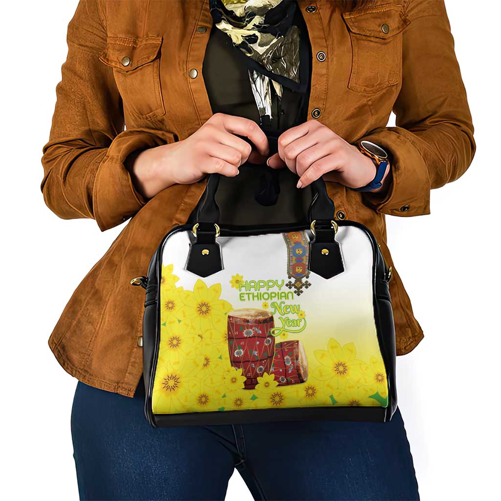 Ethiopian Enkutatash Shoulder Handbag Kebero Drum With Adey Abeba Flower LT15