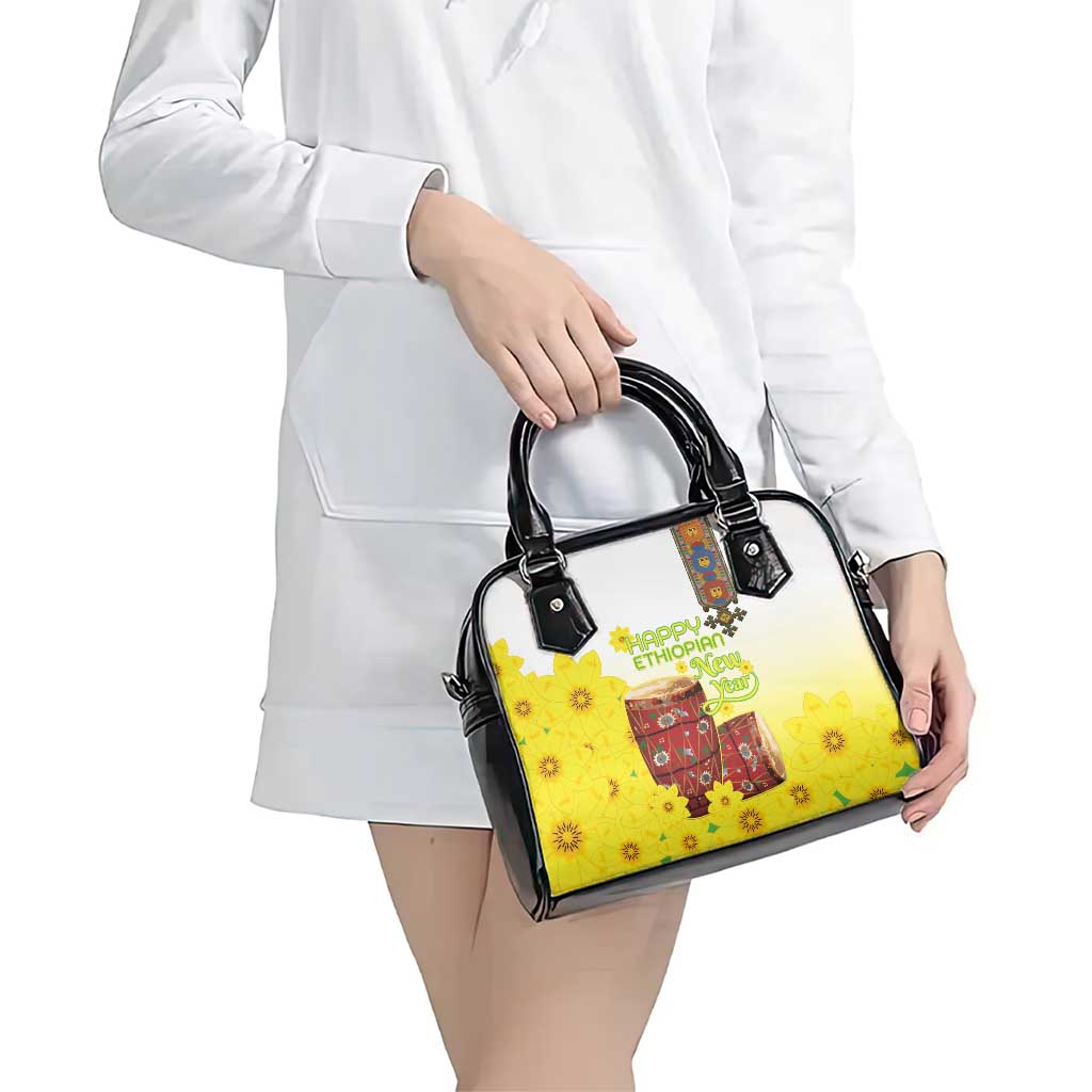 Ethiopian Enkutatash Shoulder Handbag Kebero Drum With Adey Abeba Flower LT15