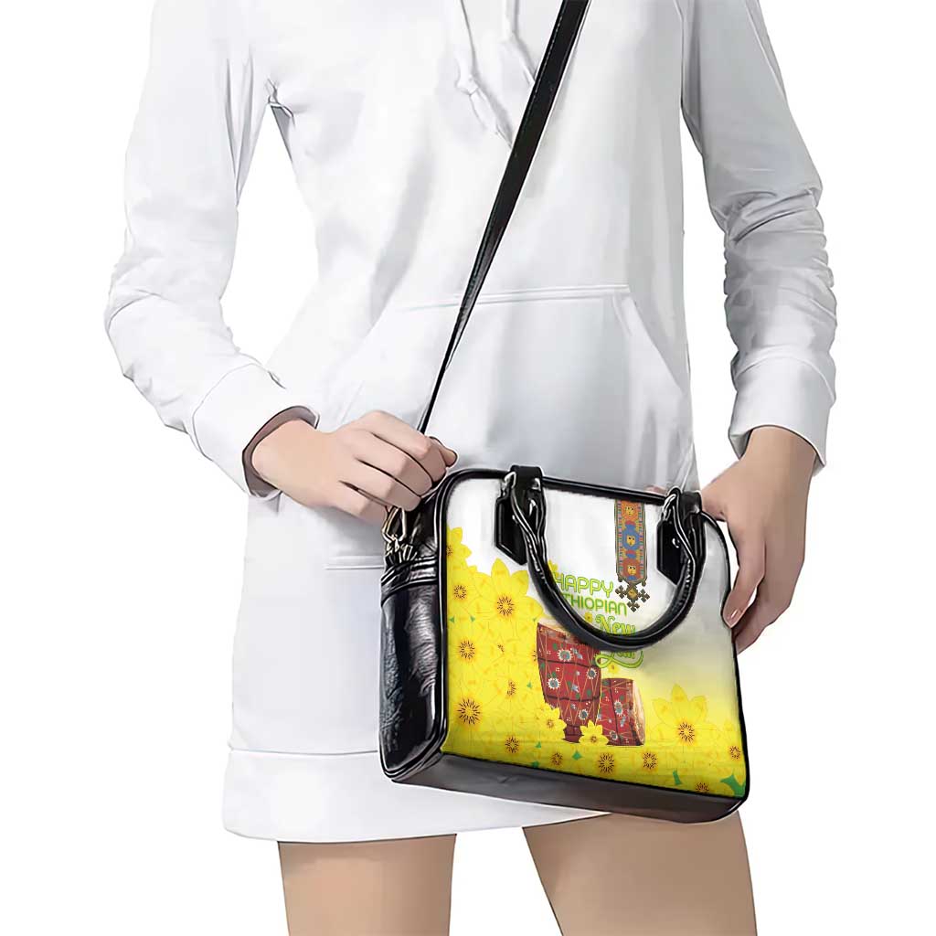 Ethiopian Enkutatash Shoulder Handbag Kebero Drum With Adey Abeba Flower LT15