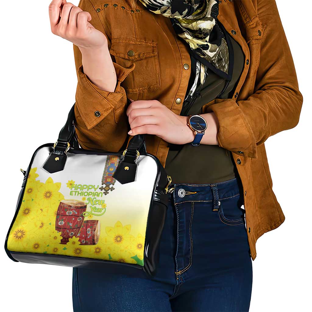 Ethiopian Enkutatash Shoulder Handbag Kebero Drum With Adey Abeba Flower LT15