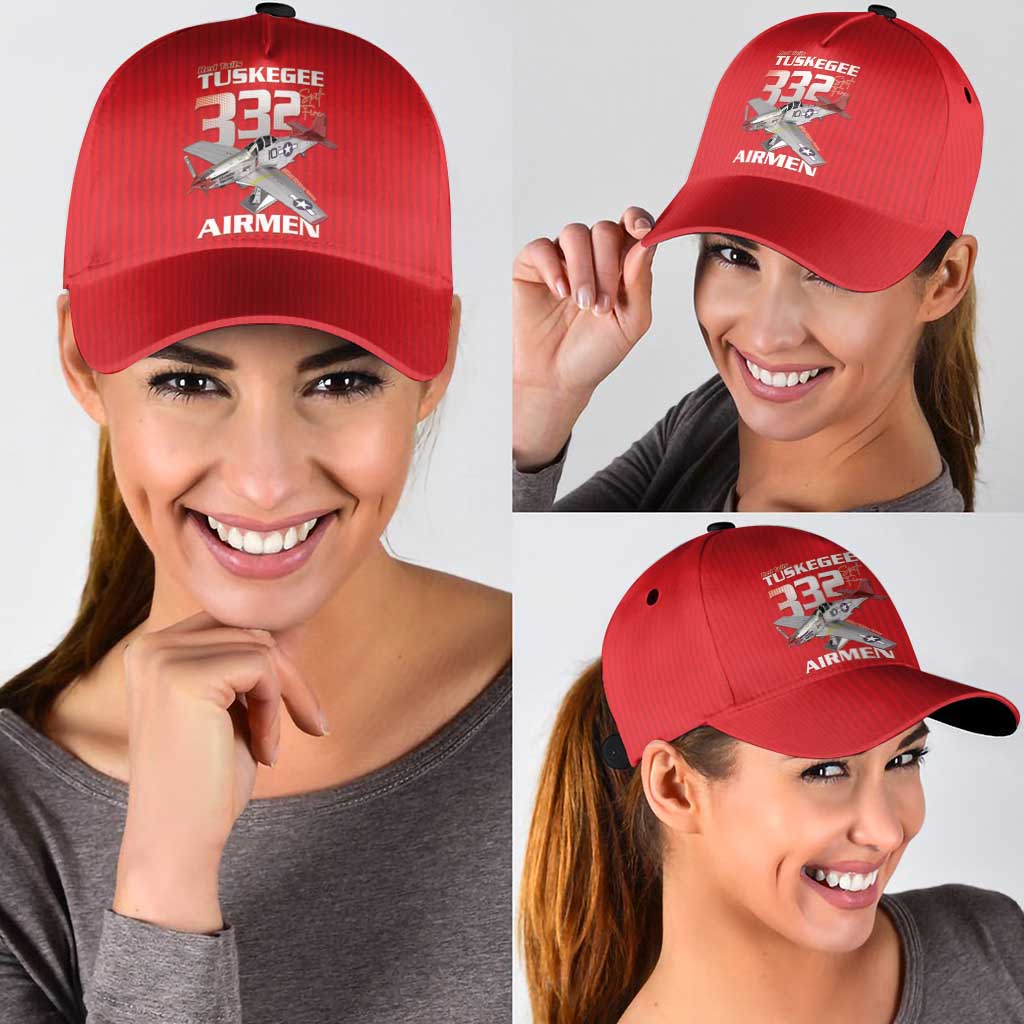 Tuskegee Red Tails Airmen Classic Cap P-51 Mustang 332nd Fighter Group - Red LT15