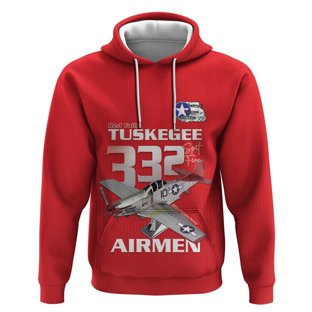 Tuskegee Red Tails Airmen Hoodie P-51 Mustang 332nd Fighter Group - Red LT15