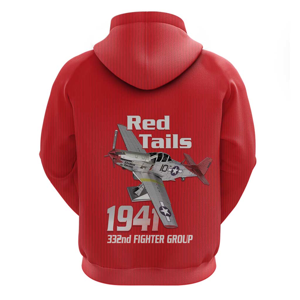 Tuskegee Red Tails Airmen Hoodie P-51 Mustang 332nd Fighter Group - Red LT15