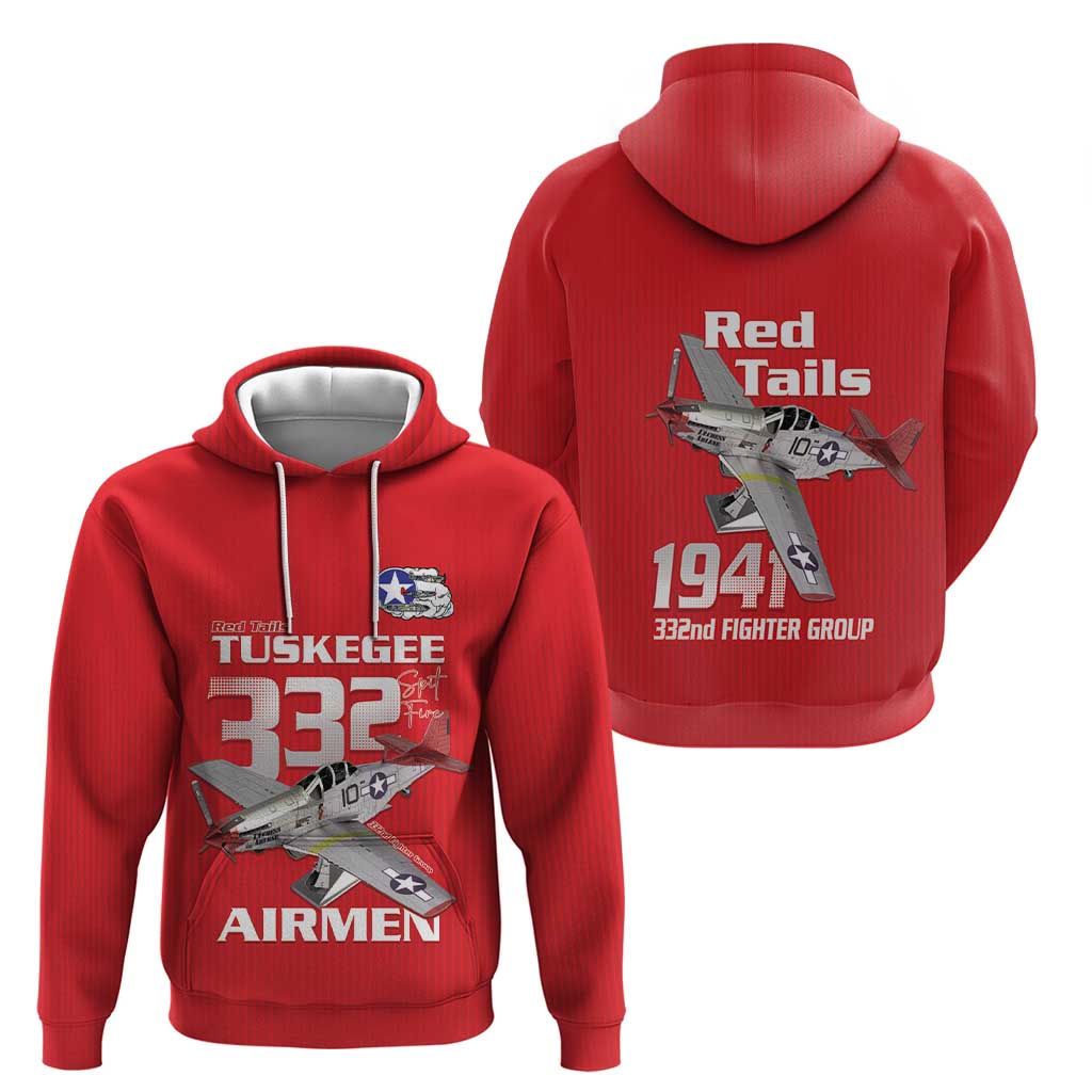 Tuskegee Red Tails Airmen Hoodie P-51 Mustang 332nd Fighter Group - Red LT15