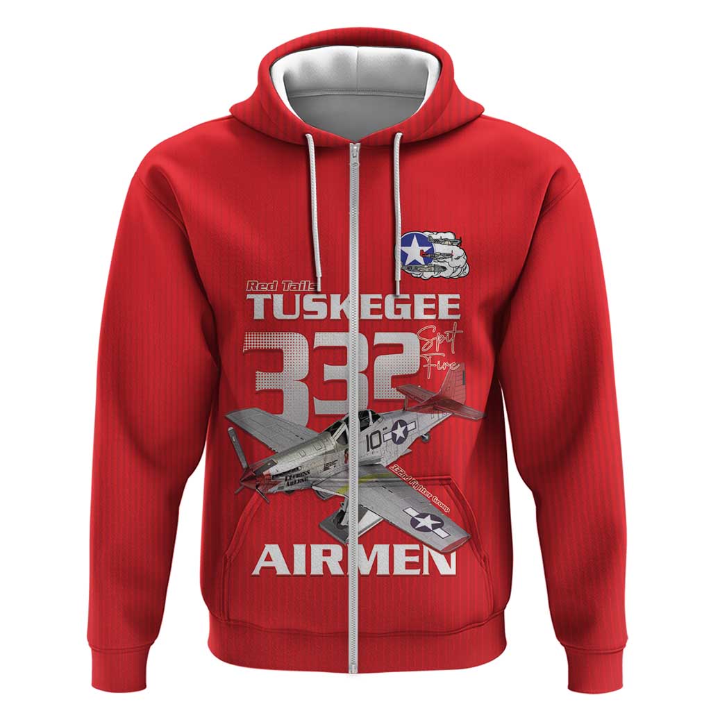 Tuskegee Red Tails Airmen Hoodie P-51 Mustang 332nd Fighter Group - Red LT15