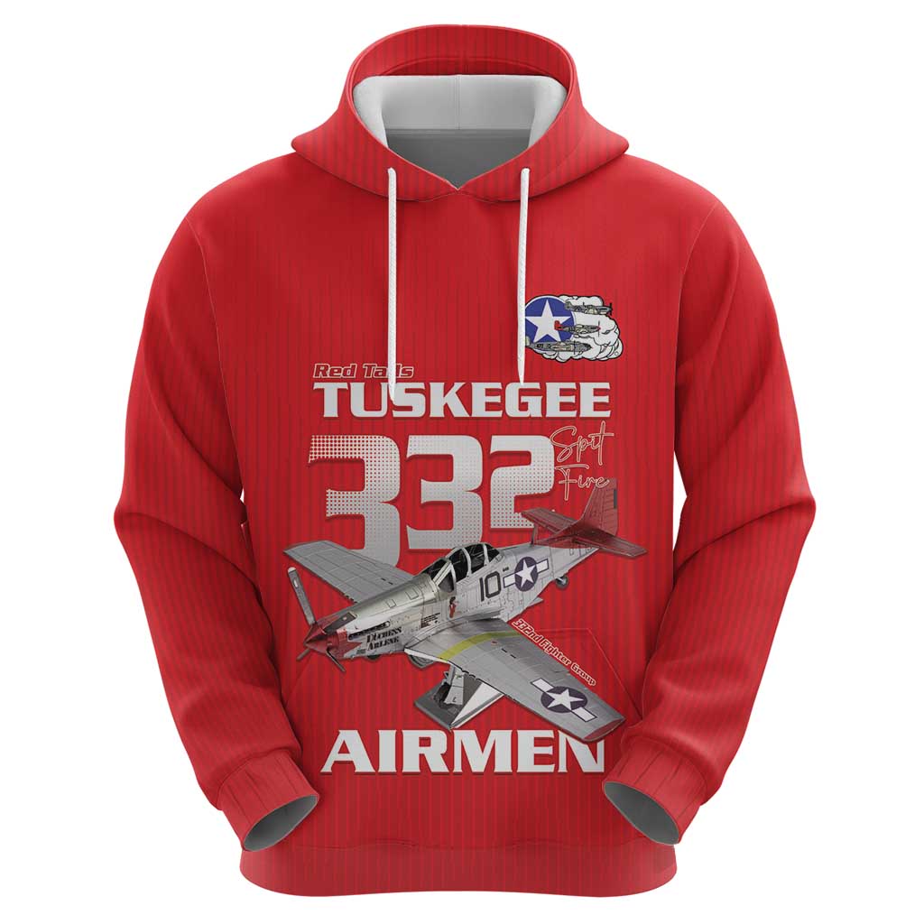 Tuskegee Red Tails Airmen Hoodie P-51 Mustang 332nd Fighter Group - Red LT15